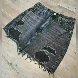 PacSun Black Ripped Denim Mini Skirt